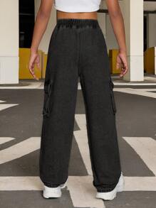 SHEIN Explorewe Conjunto de estojo e calças jeans desgastadas e legais para meninas adolescentes