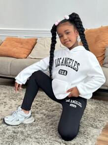 SHEIN Tween Girls' Streetwear Casual Knit Crew Neck Sweatshirt Outfit