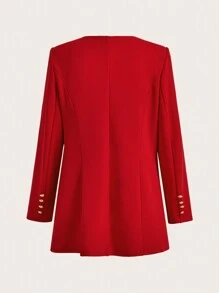 SHEIN Clasi Blazer rojo sin cuello de moda para mujer para otoño e invierno - Rojo - Ver 8