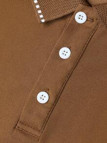 Manfinity Homme Men's Solid Color Front Button Down Long Sleeve Casual Polo Shirt - Coffee Brown - View 6