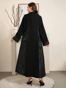 Al Najma Elegant Color Block Long Abaya Cardigan, Autumn, Casual Modest Long Sleeve Abaya, For Evening Party/Casual Daily, Robe - Black - View 2