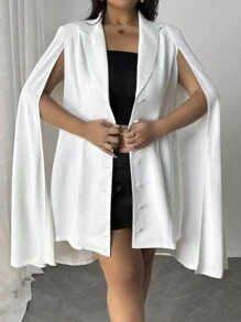 SHEIN Privé Plus Size Fashion Lapel Collar Long Cardigan Coat For Winter