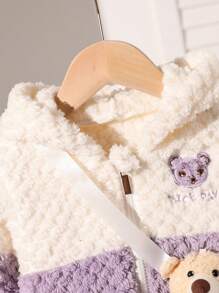 Baby Girl Warm Cute Bear Contrast Color Fluffy Jacket, Autumn & Winter - Multicolor - View 4