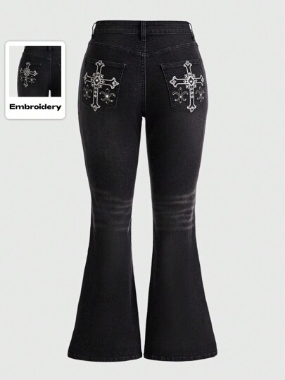 Goth Jeans mit Kreuz-Stickerei in erweiterter Form, Schule