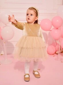 Vestido de princesa infantil para meninas, saia de bolo de veludo champanhe para festa de aniversário
