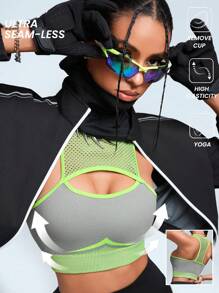 Innovista Seamless 3d Colorblock Mesh Breathable Sport Woman Bras, Workout Sports Tank Top ,Crop Tank Top, High Elastic Support Sports Bra,Gym Top,Woman Crop Tank Top,Going Out Tops,Festival,Push Up Bra,Sweater,With Remove Cup