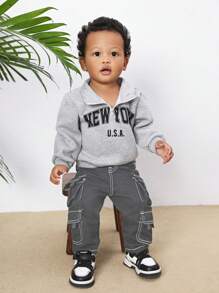 SHEIN Baby Boy Cool Multiple Pockets And Contrast Stitching Denim Jeans,Versatile For Outdoor Wear - Dark Grey - View 4