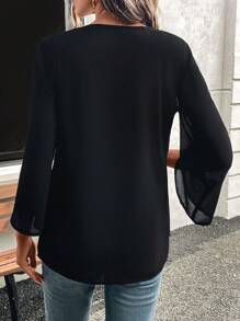 SHEIN LUNE 雪纺斗篷休闲简约袖衬衫 - 黑色 - 查看 2