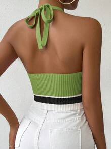 Chiquease Elegant Slim Fit Striped Knit Halter Top