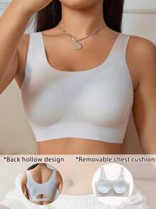 1pc Seamless Hollow-Out Wireless Bra - Beige - View 1