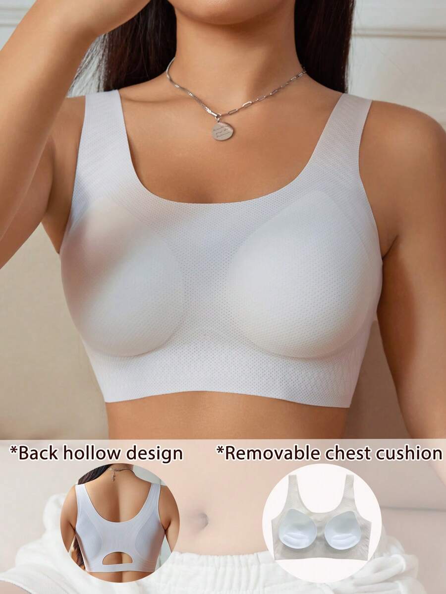 1pc Seamless Hollow-Out Wireless Bra - Beige - View 1