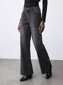 SHEIN Maija Quần Jeans Ống Rộng Lưng Thấp Thường Ngày Cho Nữ, Màu Đen - màu đen - Xem 1