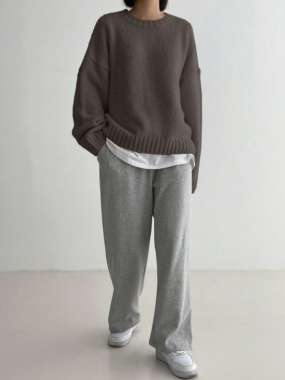 Plain Crew Neck Long Sleeve Simple Oversized Sweater, Casual Daily Wear,Fall Women Clothes