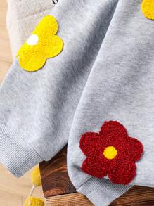 Young Girl Casual All-Match Versatile Vacation Fun 3D Embroidered Colorful Floral White Crew Neck Thermal Lined Sweatshirt, Suitable For Fall/Winter, School, Daily, Sisters, Family Gathering, Warm, Stage Performance - Multicolor - View 4