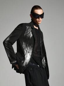 NEON BLANC Men's Black Woven Silver Foil Print Long Sleeve Blazer, For Fall Winter - Black - View 3