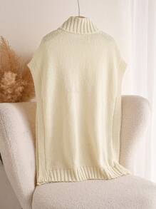SHEIN Frenchy Plus Size Solid Color Turtleneck Minimalist Casual Sweater Vest