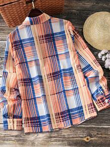 SHEIN LUNE Casual Polo Collar Plaid Print Simple Shirt - Multicolor - View 2