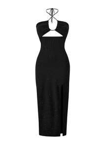 Đầm suông hở vai lấp lánh màu trơn thanh lịch cho nữ - màu đen - Xem 3