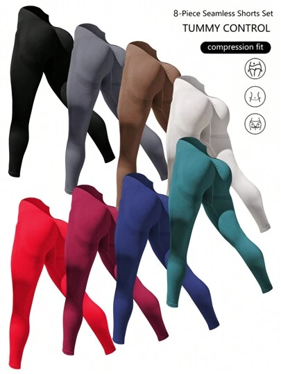 Easithlete 8 piezas Leggings deportivos de cintura alta sólidos para mujer - Pantalones de yoga sin costuras