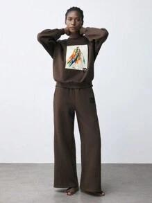 Maija Women's Casual Brown Printed Sweatpants, Autumn/Winter