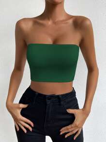Zolique Top tubo de unicolor simple para mujer - Verde - Ver 4