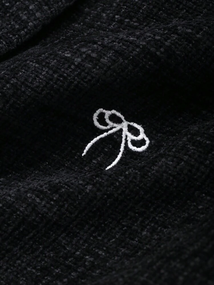 Women's Bow Embroidery Front Button Elegant Long Sleeve Jacket