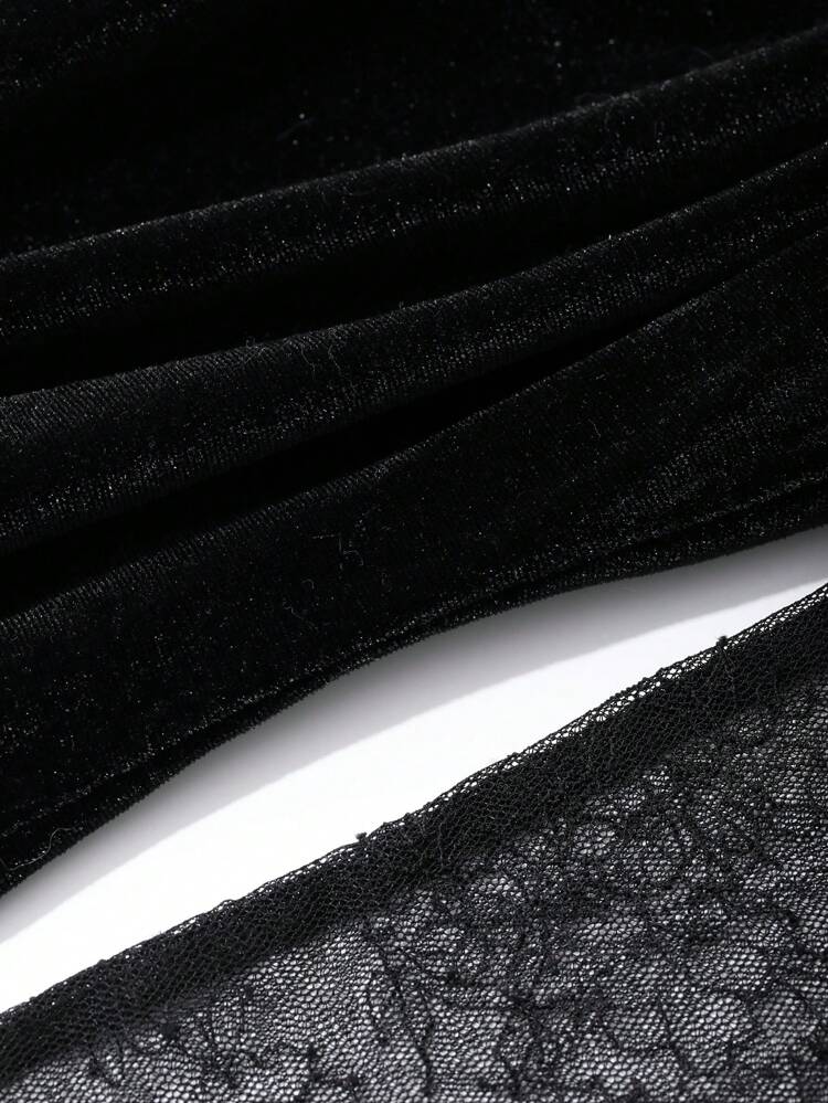Women Lace Contrast Slit Midi Dress, Birthday ,New Year Eve Prom Dress,Fall Clothes Elegant Women Dresses