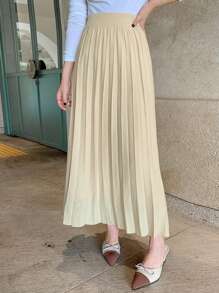 DAZY 纯色百褶女式针织裙，秋装 - 米色 - 查看 3