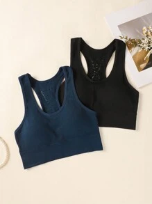 2pcs/Set Seamless Yoga Sports Bras For Women, Removable Padded Wire-Free Breathable Mesh Back Design - Multicolor - View 6