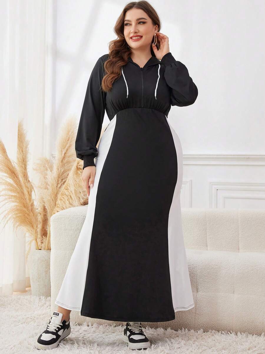 Mulvari بلوزة رياضية مقاس كبير مع سحاب وأكمام طويلة، بتصميم ألوان متباينة، ملابس خريفية - متعدد الألوان - مشاهدة 1