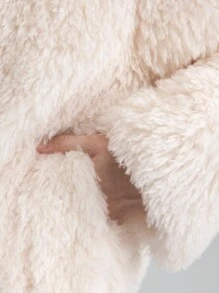 Ontre Women's Long Sleeve Round Neck Fluffy Jacket, Apricot Color Furry Long Coat For Autumn/Winter