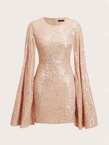 SHEIN Clasi Robe élégante et à la mode pour femme avec manches fendues et sequins, robe de retour à la maison