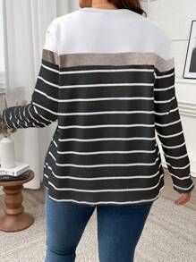 EMERY ROSE Plus Size Color Block Striped Long Sleeve Women T-Shirt Tees Women Tops For Spring Fall Cloth For Women - Multicolor - View 2