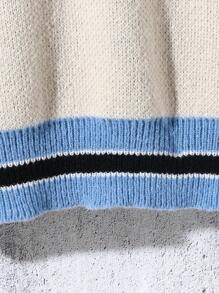 Suéter de manga larga con cuello en V de unicolor y detalles gráficos con letras para adolescentes (niño)