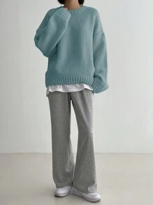 DAZY Loose Batwing Casual Solid Sweater, Fall/Winter - Mint Blue - View 3