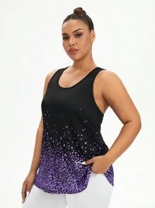 Easithlete Plus Size Full Graphic Floral Print Round Neck Sports Tank Top - Multicolor - View 5