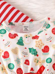 2 件套女婴圣诞主题印花条纹休闲连衣裙和连体衣套装 - 彩色 - 查看 6