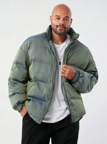 Manfinity VCAY XL Plus Size Men Iridescent Hooded Padded Coat, Winter - Green - View 3