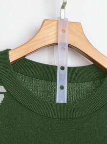 SHEIN LUNE Áo len dài tay cổ tròn họa tiết đầu lâu cỡ lớn, chất liệu dệt kim, thích hợp cho mùa thu đông. - màu xanh lá - Xem 3