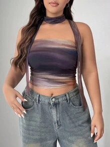 CovetEZ Plus Size Women Gradient Print Fashionable Blouse - Multicolor - View 5