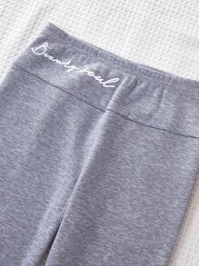 SHEIN Sparklyn Tween Girl Grey Letter Print Casual Comfortable Long Leggings - Grey - View 7