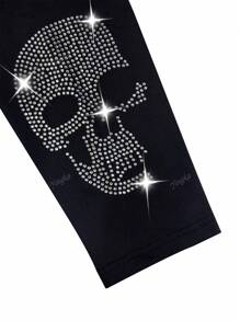 Plus Size Women Skull Rhinestones Decorated Leggings
