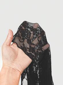 ROMWE Goth Conjunto de lencería de 2 piezas con top de cuello pronunciado de encaje y bikini de encaje con estilo Y2K sexy para dama
