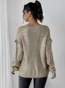 Chiquease New Autumn Winter European Style Fashionable Thick Metallic Pullover Sweater, Suitable For Parties And Casual Outings For New Year Holiday Party Clothes Knit Pullover Fall Outfit