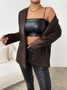 RosyDaze Cổ bẻ Sắc Góc Áo vest Áo khoác - Cà phê nâu - Xem 6