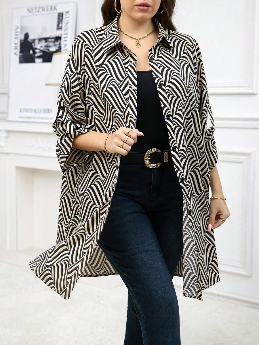 SHEIN Clasi Áo sơ mi dài tay in họa tiết cỡ lớn cho nữ - Nhiều màu - Xem 1