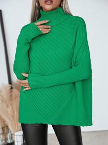 Chiquease Suéter asimétrico con cuello de tortuga y manga tipo murciélago para mujeres