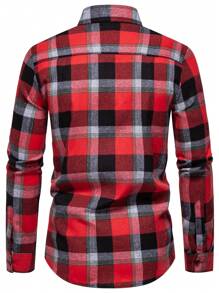 Manfinity Homme Men Unisex Classic Red Plaid Long Sleeve Vintage Casual Colorful Shirt With Christmas Atmosphere (Asymmetric Cutting), Plaid Shirt, For Husband, Work, Business