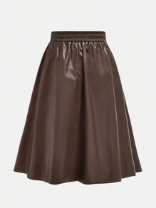 Tween Girl PU 中长裙，时尚休闲女士优雅办公室裙子