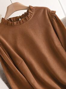 CosyJoli 大码女式休闲纯色衬衫，秋冬 - 棕色 - 查看 12